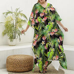 Tropical Hawaiian Parrot Pattern Print Silk V-Neck Kaftan Dress