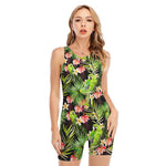 Tropical Hawaiian Parrot Pattern Print Sleeveless One Piece Swimsuit