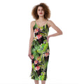 Tropical Hawaiian Parrot Pattern Print Slim Fit Midi Cami Dress