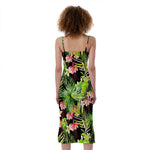 Tropical Hawaiian Parrot Pattern Print Slim Fit Midi Cami Dress