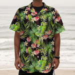 Tropical Hawaiian Parrot Pattern Print Textured Short Sleeve Shirt