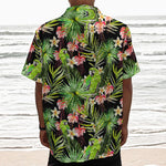 Tropical Hawaiian Parrot Pattern Print Textured Short Sleeve Shirt