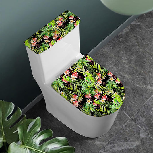 Tropical Hawaiian Parrot Pattern Print Toilet Lid And Tank Cover Set