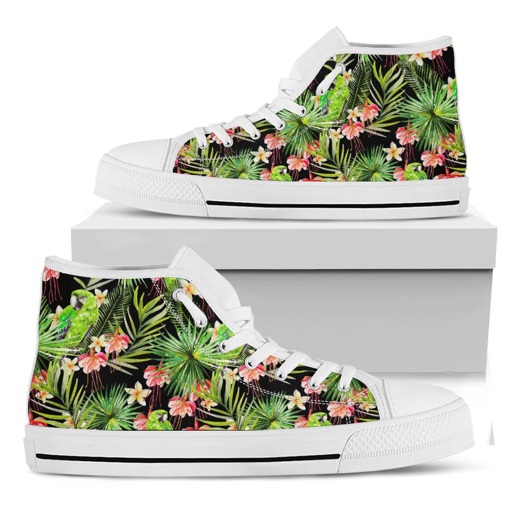 Tropical Hawaiian Parrot Pattern Print White High Top Sneakers