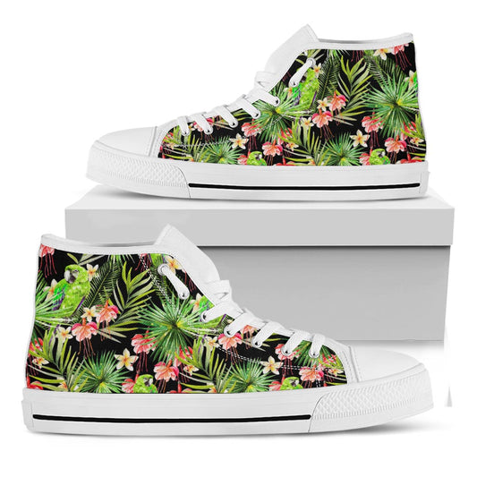 Tropical Hawaiian Parrot Pattern Print White High Top Sneakers