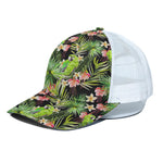Tropical Hawaiian Parrot Pattern Print White Mesh Trucker Cap