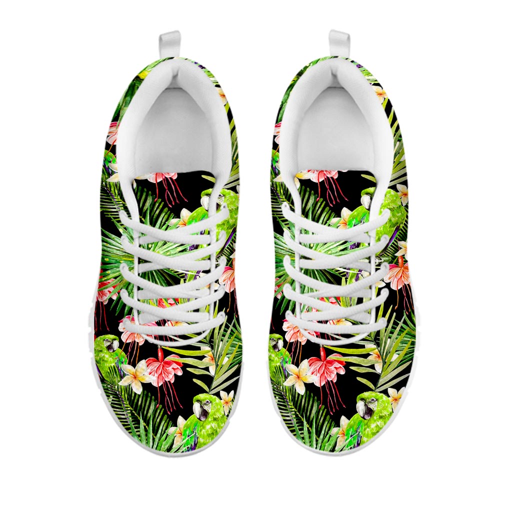 Tropical Hawaiian Parrot Pattern Print White Running Shoes