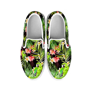 Tropical Hawaiian Parrot Pattern Print White Slip On Sneakers