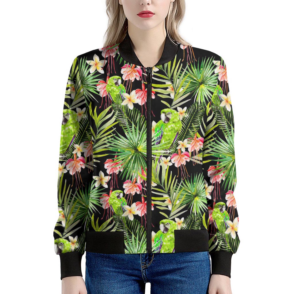 Tropical Hawaiian Parrot Pattern Print Women's Bomber Jacket