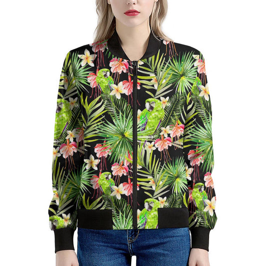 Tropical Hawaiian Parrot Pattern Print Women's Bomber Jacket