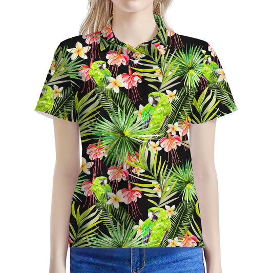 Tropical Hawaiian Parrot Pattern Print Women's Polo Shirt