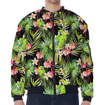 Tropical Hawaiian Parrot Pattern Print Zip Sleeve Bomber Jacket
