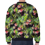 Tropical Hawaiian Parrot Pattern Print Zip Sleeve Bomber Jacket