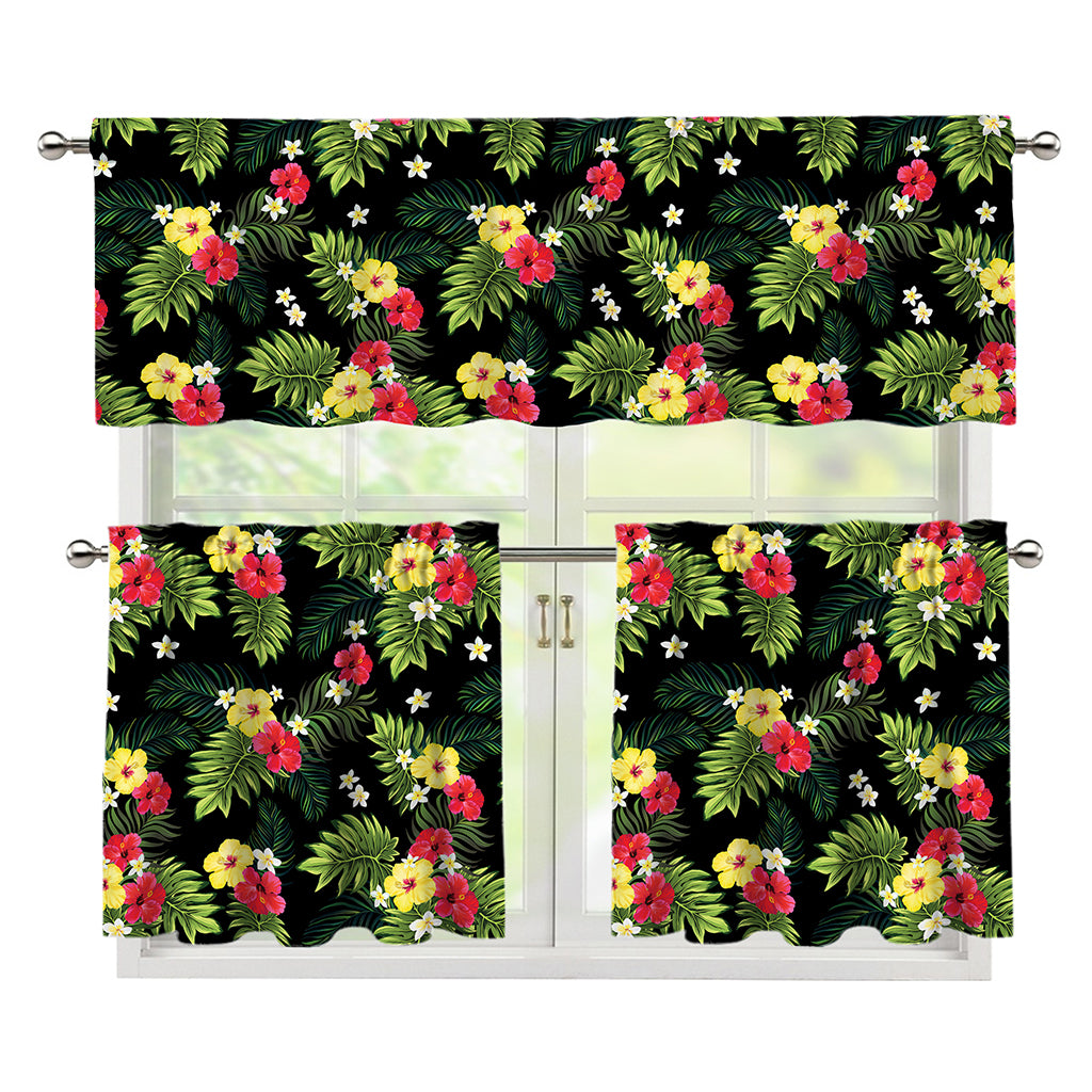 Tropical Hibiscus Aloha Pattern Print 3 Piece Kitchen Curtains