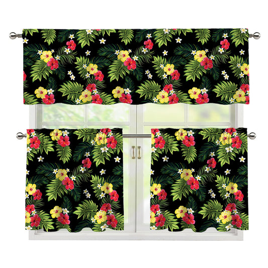Tropical Hibiscus Aloha Pattern Print 3 Piece Kitchen Curtains