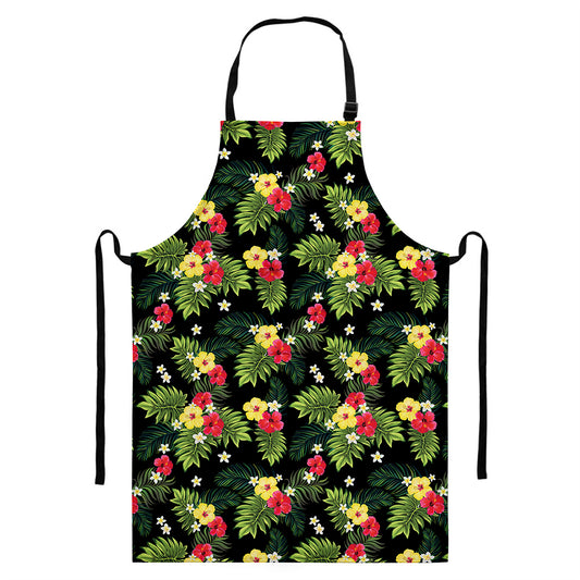 Tropical Hibiscus Aloha Pattern Print Bib Apron With Pocket