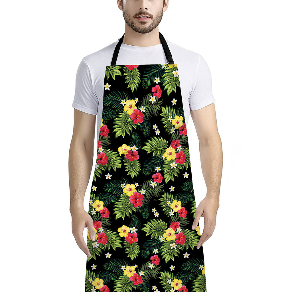 Tropical Hibiscus Aloha Pattern Print Bib Apron With Pocket