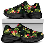 Tropical Hibiscus Aloha Pattern Print Black Chunky Shoes