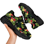Tropical Hibiscus Aloha Pattern Print Black Chunky Shoes