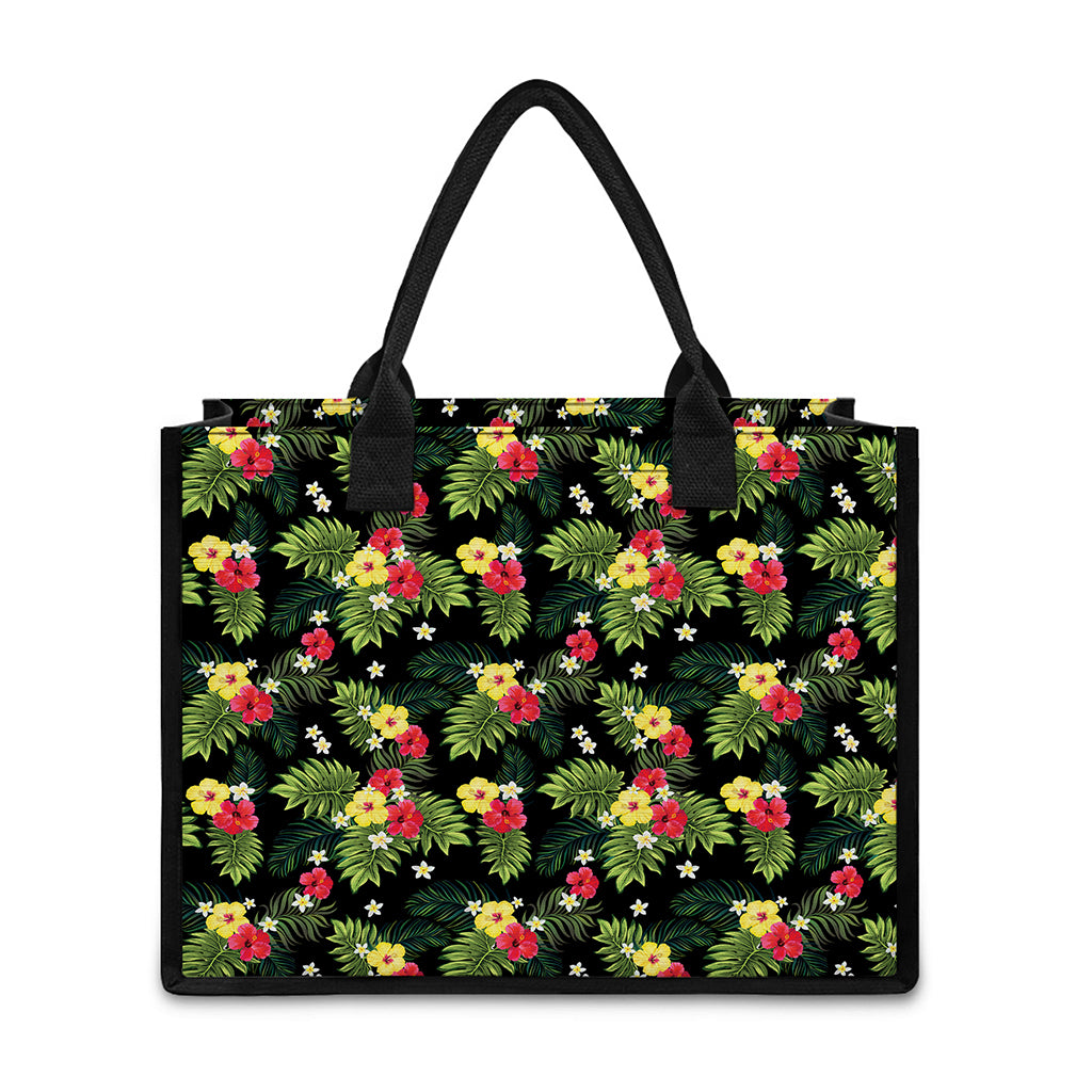 Tropical Hibiscus Aloha Pattern Print Canvas Tote Bag