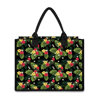 Tropical Hibiscus Aloha Pattern Print Canvas Tote Bag