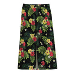 Tropical Hibiscus Aloha Pattern Print Cotton Front Slit Maxi Skirt