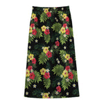 Tropical Hibiscus Aloha Pattern Print Cotton Front Slit Maxi Skirt