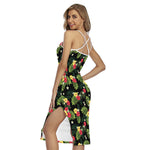 Tropical Hibiscus Aloha Pattern Print Cross Back Cami Dress