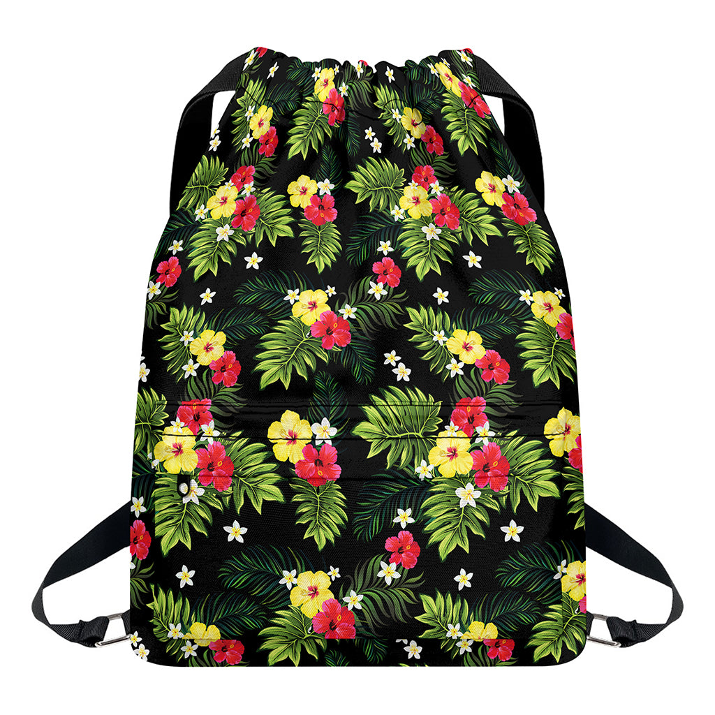 Tropical Hibiscus Aloha Pattern Print Drawstring Backpack
