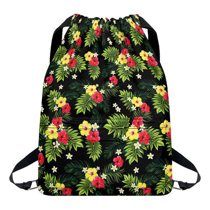 Tropical Hibiscus Aloha Pattern Print Drawstring Backpack