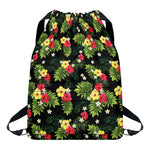 Tropical Hibiscus Aloha Pattern Print Drawstring Backpack