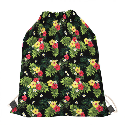 Tropical Hibiscus Aloha Pattern Print Drawstring Bag