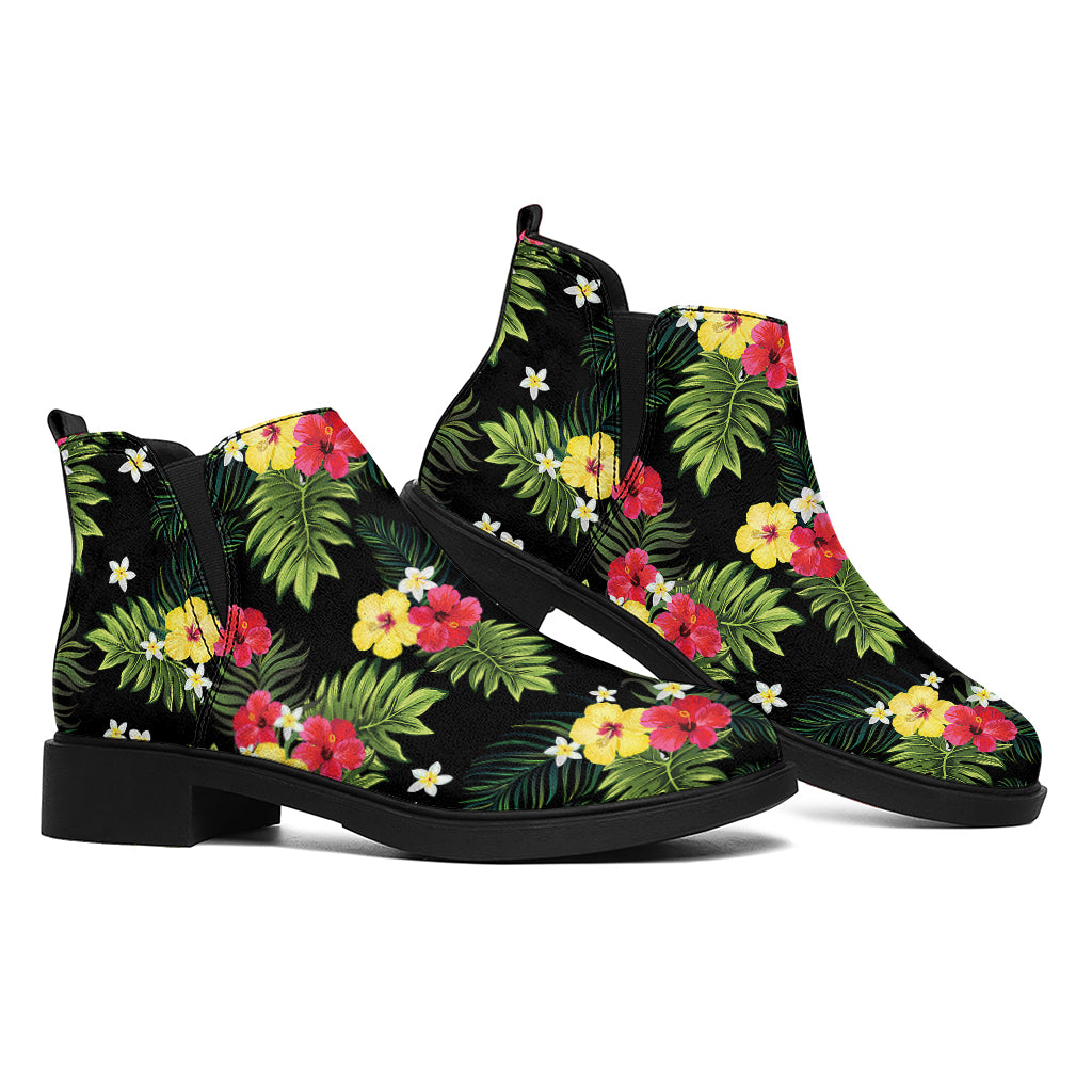 Tropical Hibiscus Aloha Pattern Print Flat Ankle Boots