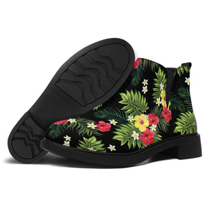 Tropical Hibiscus Aloha Pattern Print Flat Ankle Boots