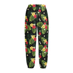 Tropical Hibiscus Aloha Pattern Print Fleece Lined Knit Pants