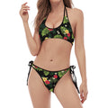 Tropical Hibiscus Aloha Pattern Print Halter Scoop Tie Side Bikini