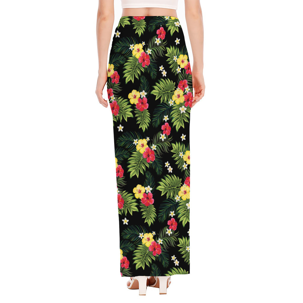 Tropical Hibiscus Aloha Pattern Print High Slit Maxi Skirt