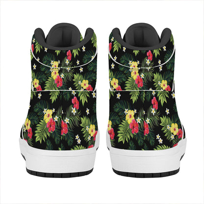 Tropical Hibiscus Aloha Pattern Print High Top Leather Sneakers
