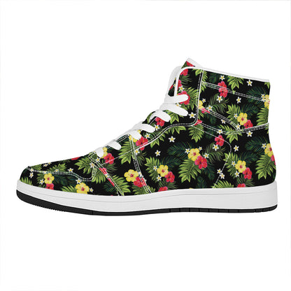 Tropical Hibiscus Aloha Pattern Print High Top Leather Sneakers