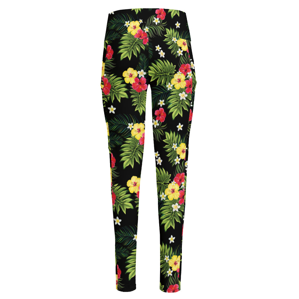 Tropical Hibiscus Aloha Pattern Print High-Waisted Pocket Leggings