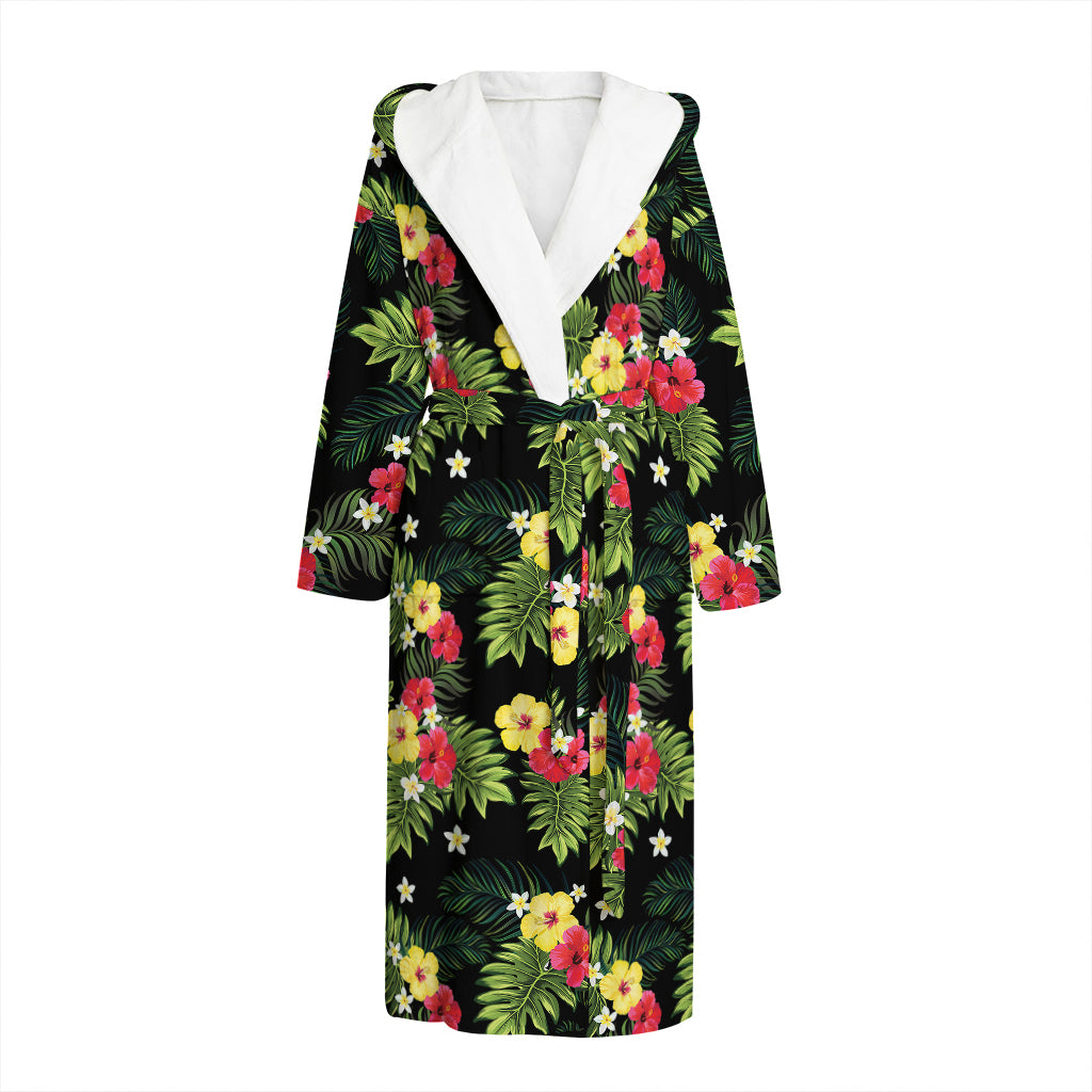 Tropical Hibiscus Aloha Pattern Print Hooded Bathrobe