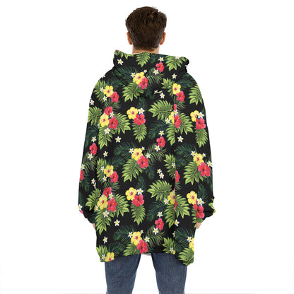 Tropical Hibiscus Aloha Pattern Print Hoodie Blanket