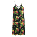 Tropical Hibiscus Aloha Pattern Print Jersey Midi Cami Dress