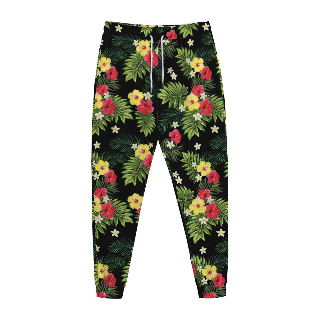 Tropical Hibiscus Aloha Pattern Print Jogger Pants