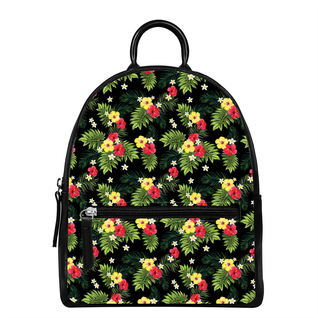 Tropical Hibiscus Aloha Pattern Print Leather Backpack