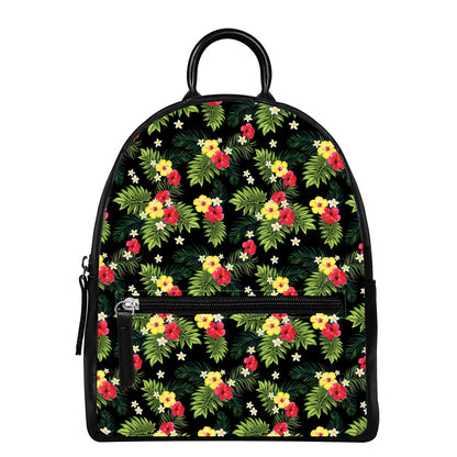 Tropical Hibiscus Aloha Pattern Print Leather Backpack