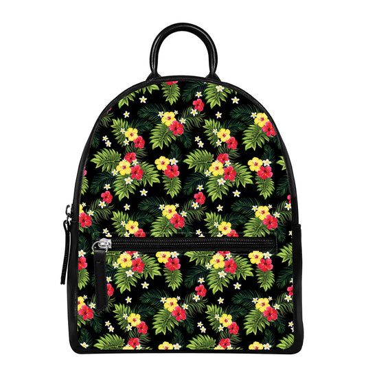 Tropical Hibiscus Aloha Pattern Print Leather Backpack