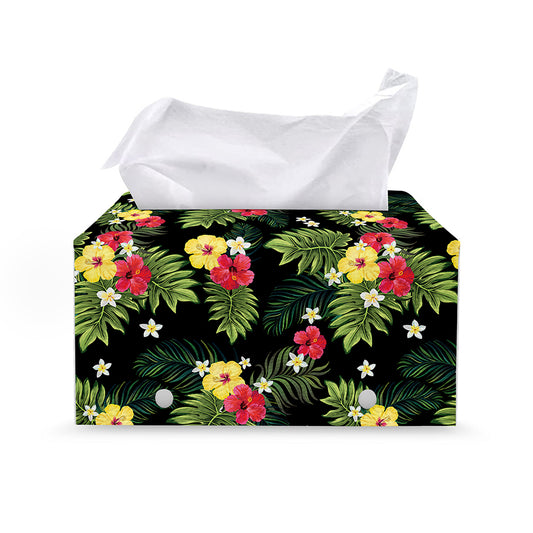 Tropical Hibiscus Aloha Pattern Print Leather Tissue Box Cover