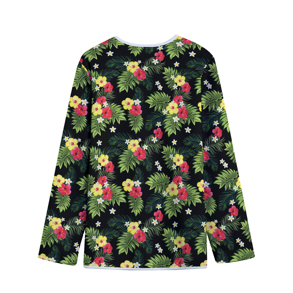 Tropical Hibiscus Aloha Pattern Print Long Sleeve Short Coat