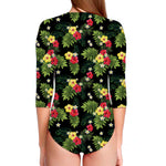 Tropical Hibiscus Aloha Pattern Print Long Sleeve Swimsuit